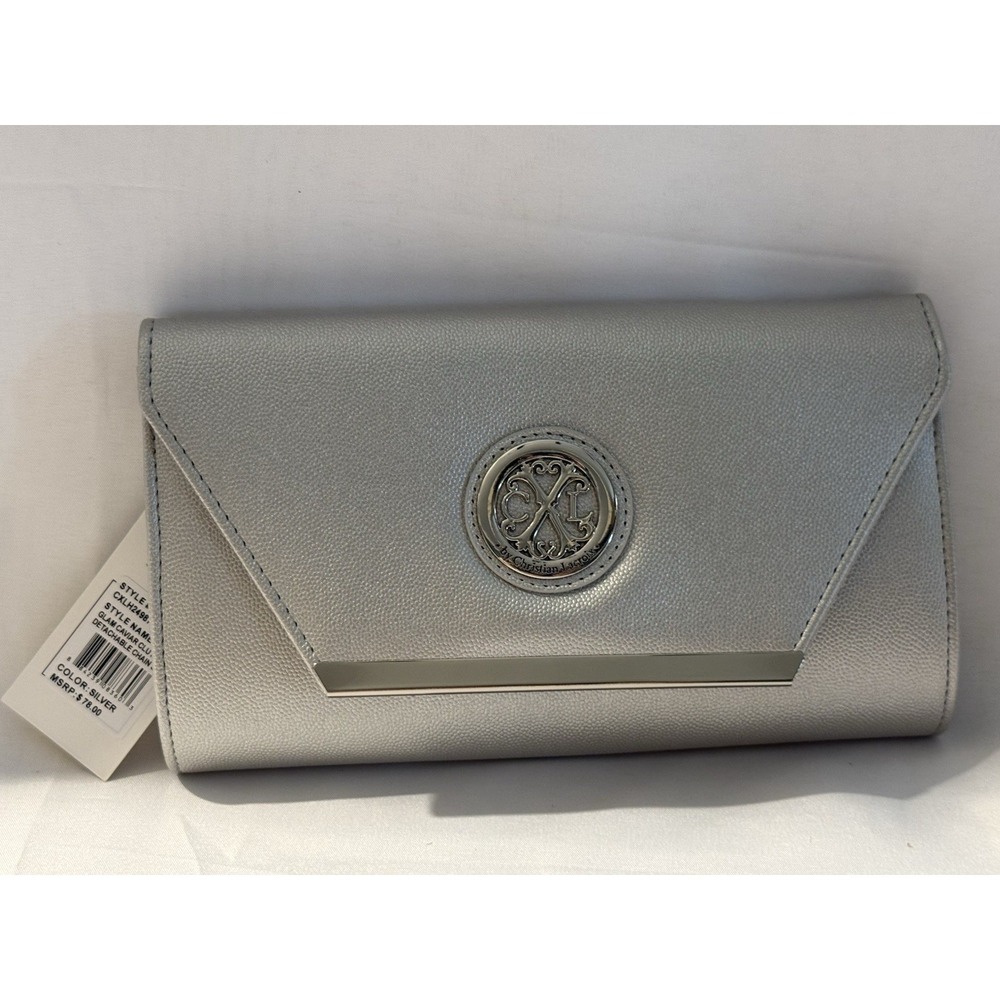 NWT Christian Lacroix Silver Glam Caviar Clutch Chain Strap Purse